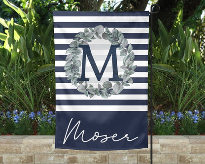 Navy Family Garden Flag - Personalized Outdoor Yard Decor - Housewarming Gift