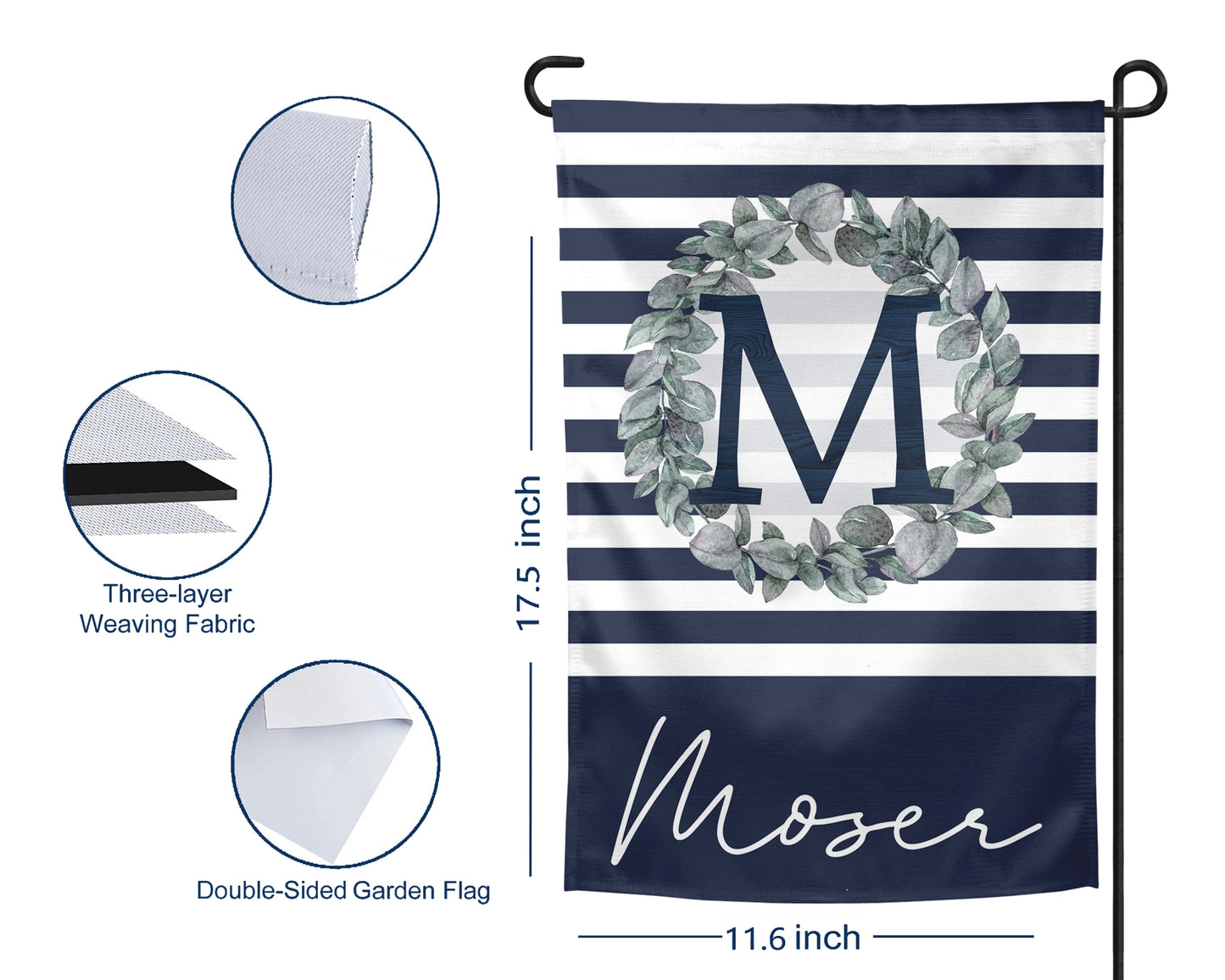 Navy Family Garden Flag - Personalized Outdoor Yard Decor - Housewarming Gift