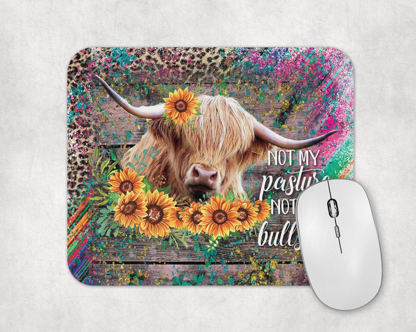 Pasture Provisions Mouse Pad / Funny Highland Cow Laptop Desk Mat / Gift For Cow Lovers