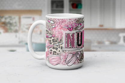 Leopard Love Nurse Mug, Custom RN Coffee Cup, Nurse Appreciation Gift