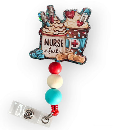 Nurse Fuel Badge Reel /  Beaded ID Holder / Gift For Coffee Lover