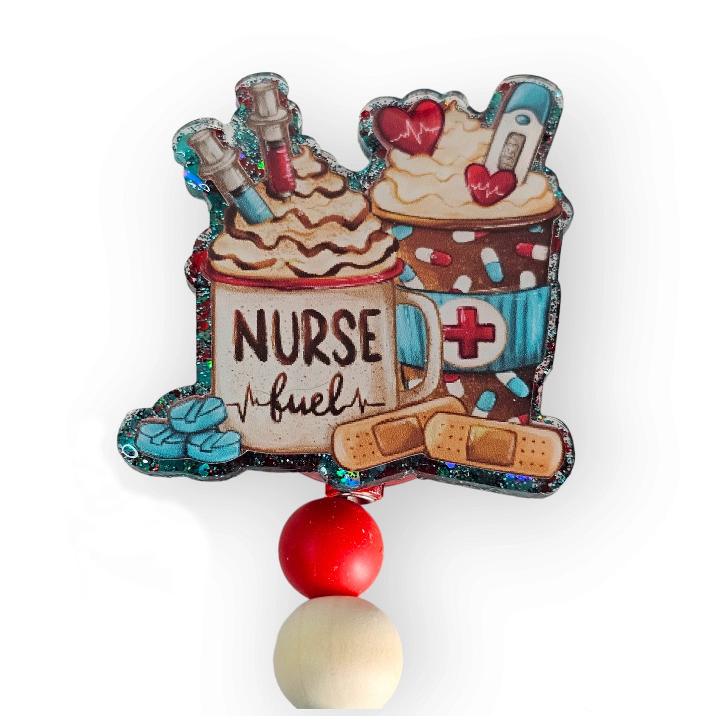 Nurse Fuel Badge Reel /  Beaded ID Holder / Gift For Coffee Lover