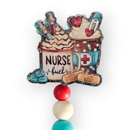 Nurse Fuel Badge Reel /  Beaded ID Holder / Gift For Coffee Lover