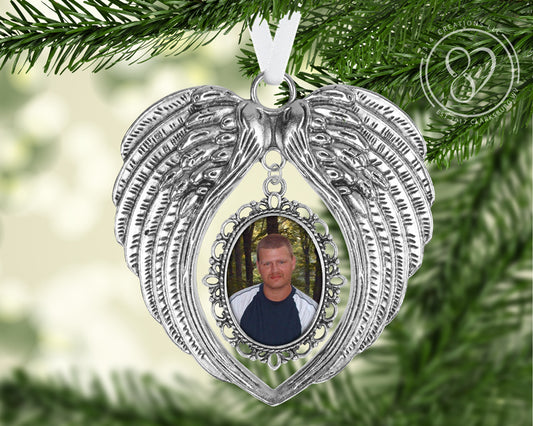 Angel Wing Photo Ornament / Memorial Car Charm / Sympathy Gift /  Rear View Mirror Hanging Charm / In Loving Memory