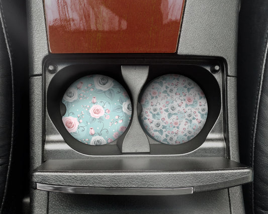 Rosy Retreats Car Cup Holder Coasters – Set of 2 Floral Car Decor 🌸 Stylish & Practical Coasters for Your Vehicle