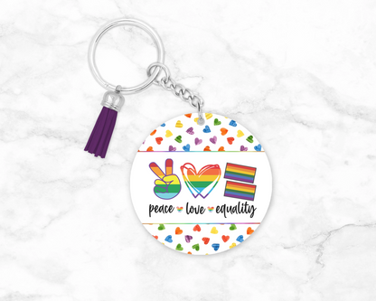 Peace Love Equality Keychain - Equal Rights  LGBTQ+ Wristlet - Pride Month Rainbow Lanyard