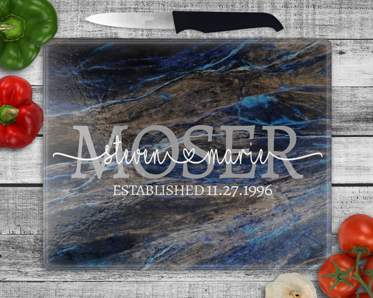 The Blue Rivera Cutting Board / Personalized Glass Chopping Board / Housewarming Gift