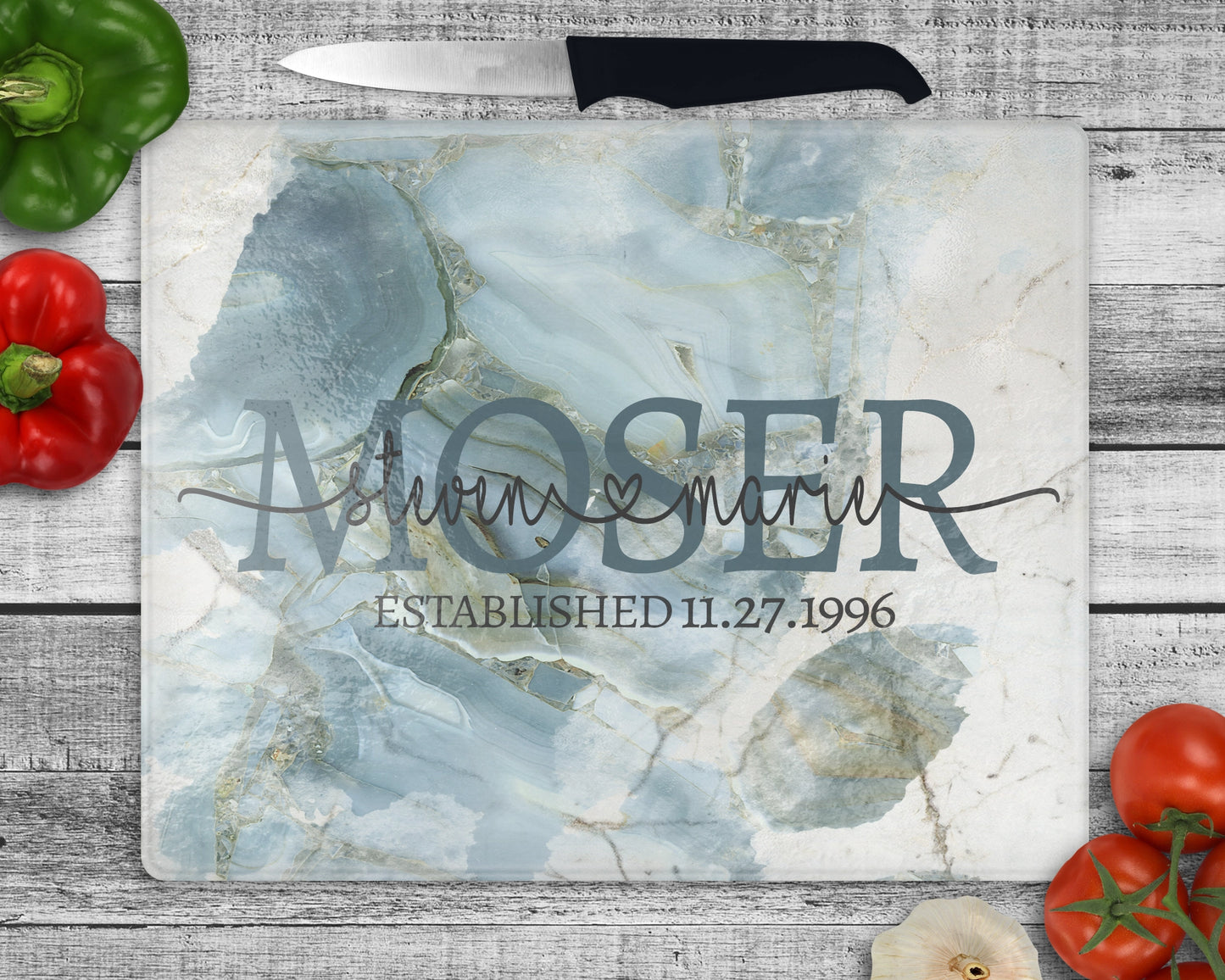 Shards of the Blue Sea Cutting Board / Personalized Blue Marbled Chopping Board / Customized Housewarming Gift