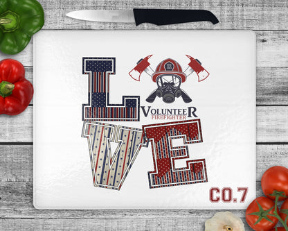 Blazing LOVE Cutting Board - Tempered Glass Food Prep Cutting Board - Gift For Firefighter