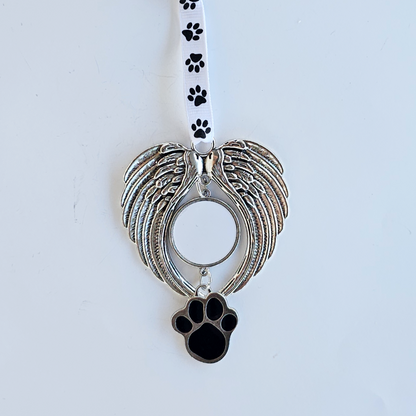 Angel Wing Pet Loss Photo Ornament / Memorial Car Charm / Sympathy Gift /  Rear View Mirror Hanging Charm / In Loving Memory