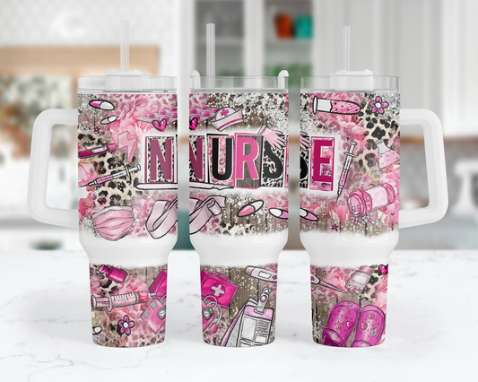 Nurse Tumbler - Colorful RN 40oz Tumbler With Handle - Appreciation Gift For Nurse