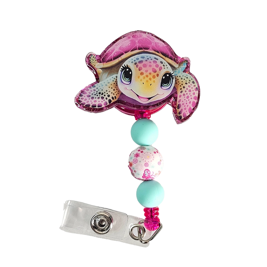 Shell Yeah ID Holder 🐢 Pink Sea Turtle Badge Reel With Matching Beads 🐢 Gift For Nurse