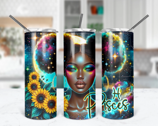 Pisces Girl Tumbler / Horoscope Tumbler With Straw / Zodiac Sign Tumbler / Gift For Astrology Lovers