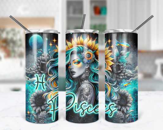 Pisces Girl Tumbler / Zodiac Sign Tumbler With Straw / Horoscope Tumbler / Gift For Astrology Lovers