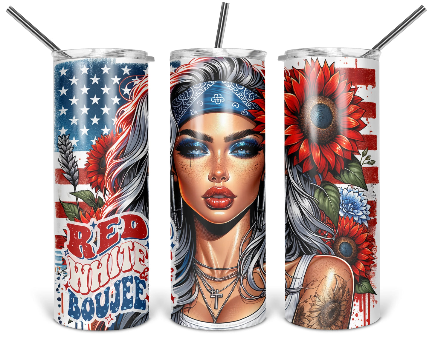 Red White And Boujee Tumbler / 20oz 4th Of July Tumbler / Patriotic Stainless Steel Tumbler