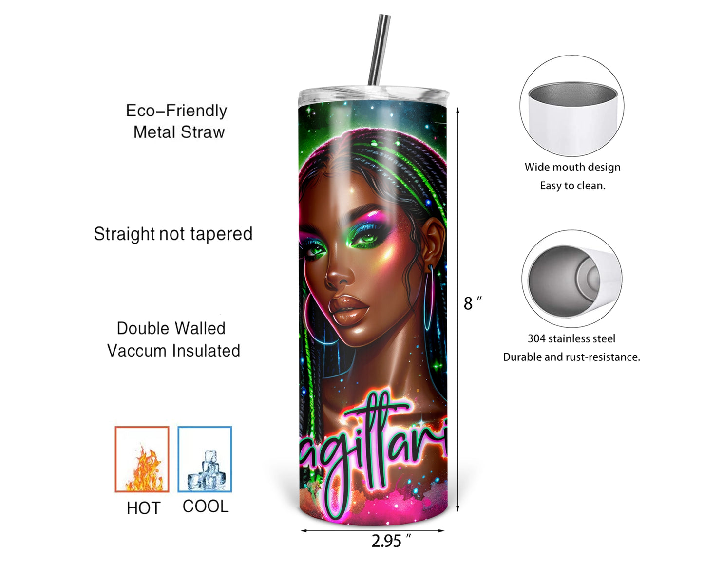 Sagittarius Girl Tumbler / Horoscope Tumbler With Straw / Zodiac Sign Tumbler / Gift For Astrology Lovers