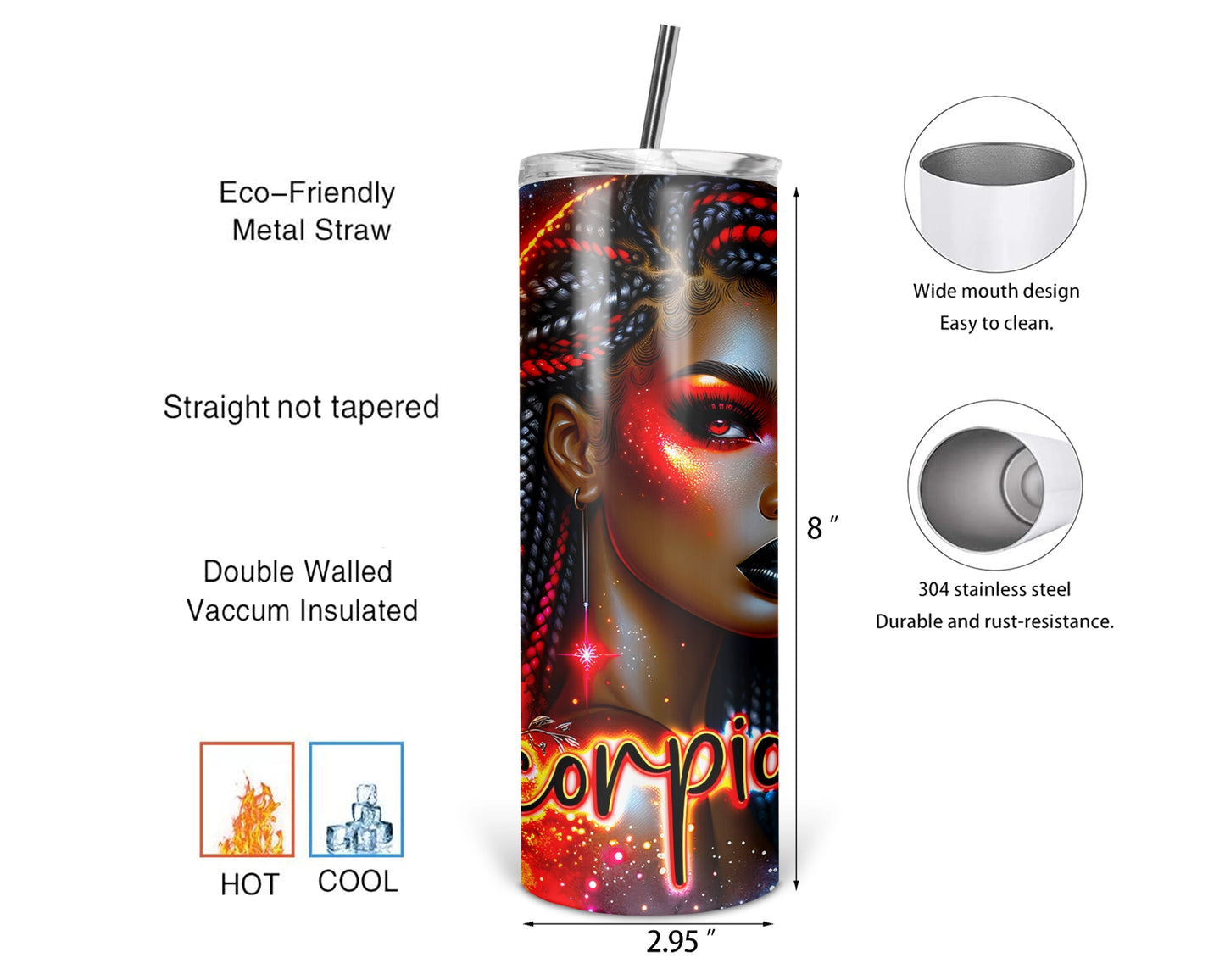 Scorpio Girl Tumbler / Horoscope Tumbler With Straw / Zodiac Sign Tumbler / Gift For Astrology Lovers