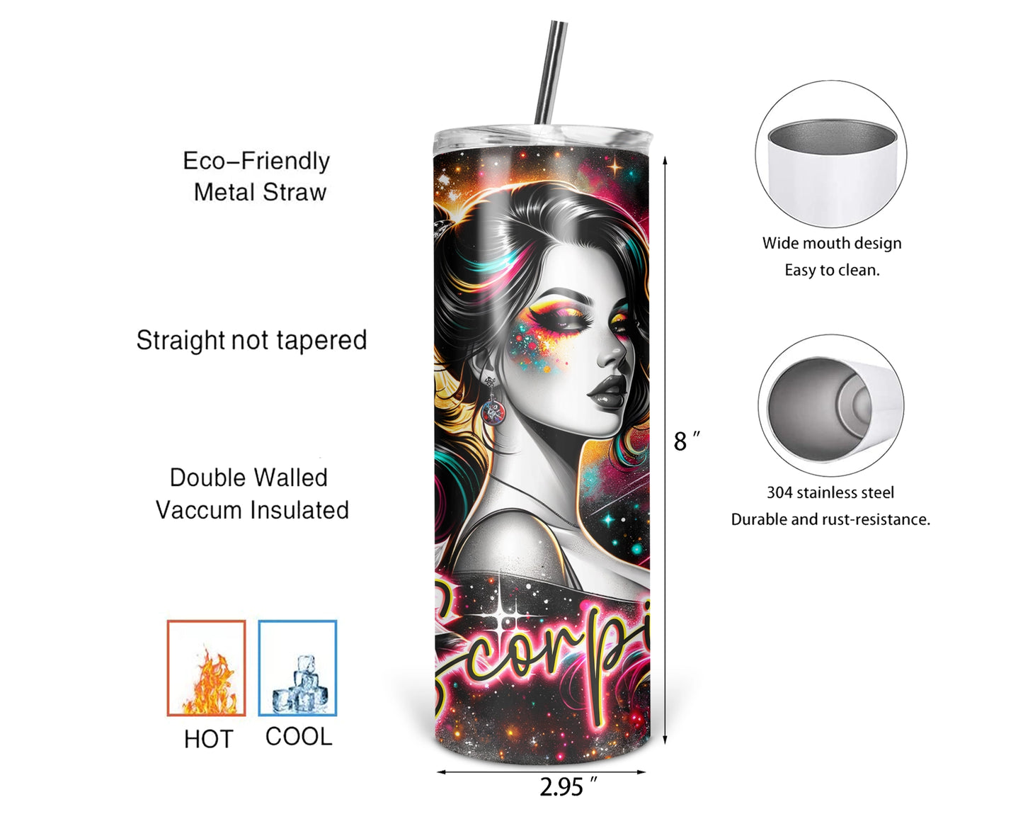 Scorpio Girl Tumbler / Zodiac Sign Tumbler With Straw / Horoscope Tumbler / Gift For Astrology Lovers