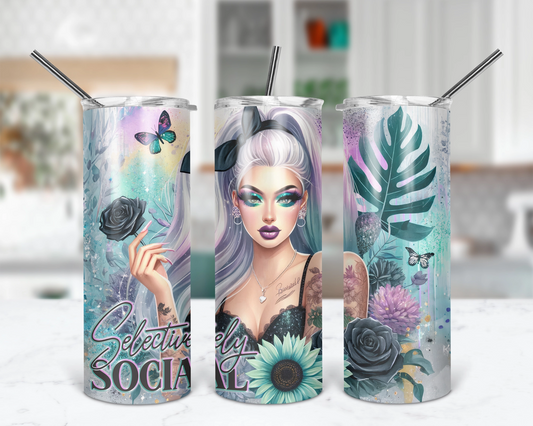 Selectively Social / Sassy 20oz Tumbler With Straw / Gift For Introverts