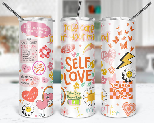 Self Love Affirmations Tumbler / 20oz Positive Self Care Tumbler With Straw / Motivational Gift