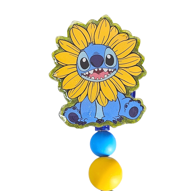 Alien Blooms Badge Reel - Cute Beaded Cartoon ID Holder - Sunflower Badge Reel - Gift For Nurses