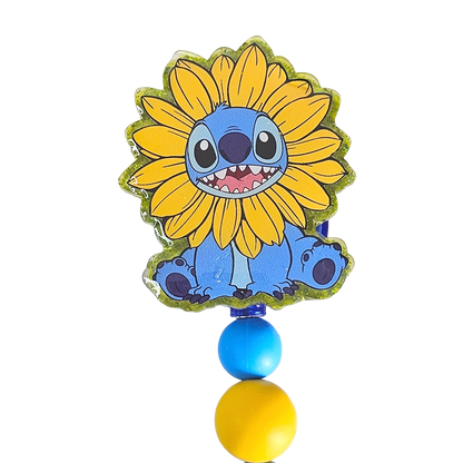 Alien Blooms Badge Reel - Cute Beaded Cartoon ID Holder - Sunflower Badge Reel - Gift For Nurses