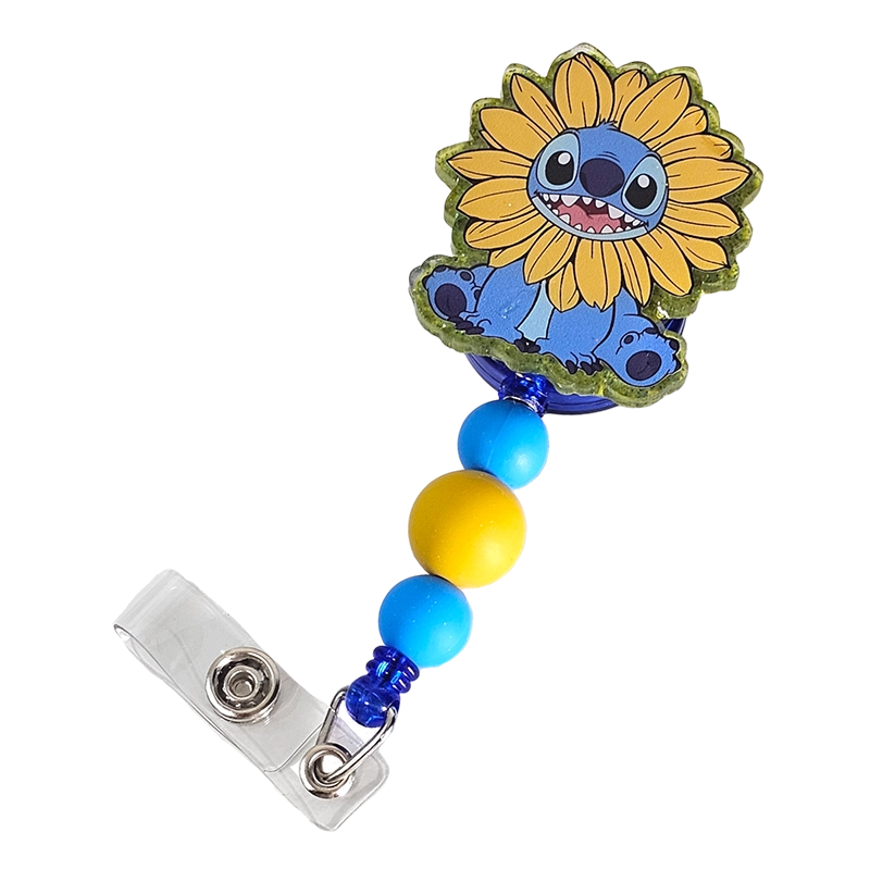 Alien Blooms Badge Reel - Cute Beaded Cartoon ID Holder - Sunflower Badge Reel - Gift For Nurses