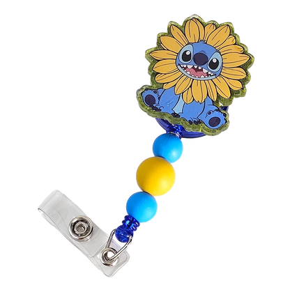 Alien Blooms Badge Reel - Cute Beaded Cartoon ID Holder - Sunflower Badge Reel - Gift For Nurses