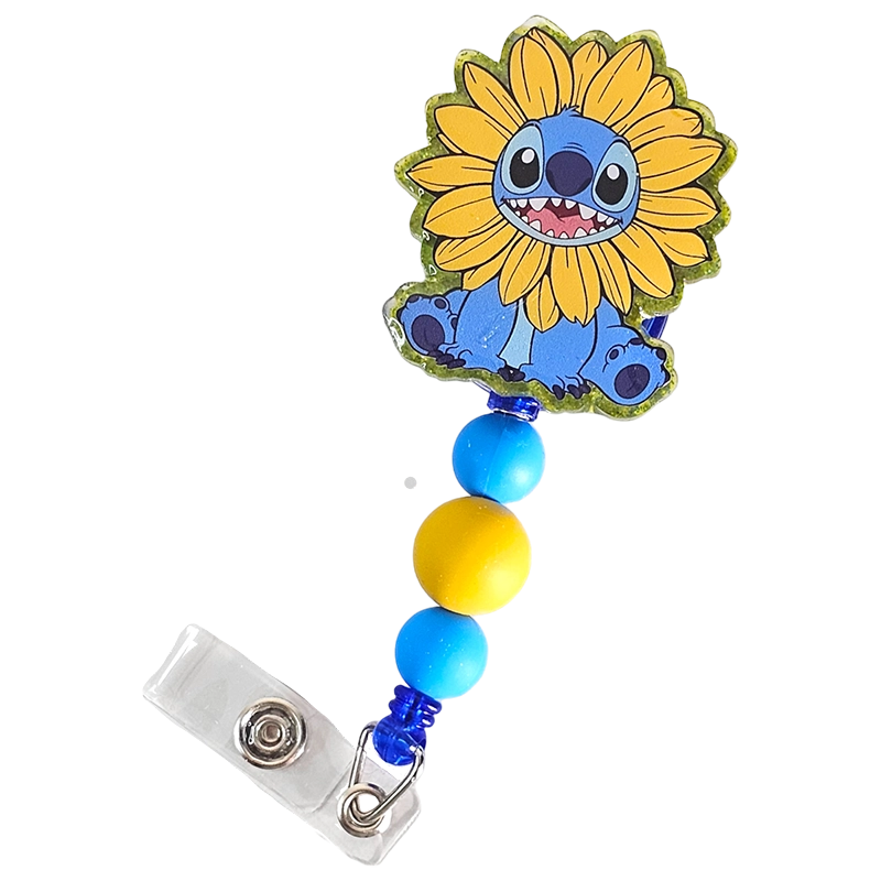 Alien Blooms Badge Reel - Cute Beaded Cartoon ID Holder - Sunflower Badge Reel - Gift For Nurses