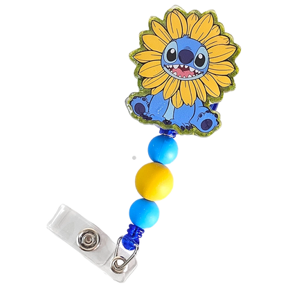 Alien Blooms Badge Reel - Cute Beaded Cartoon ID Holder - Sunflower Badge Reel - Gift For Nurses