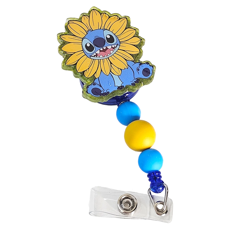 Alien Blooms Badge Reel - Cute Beaded Cartoon ID Holder - Sunflower Badge Reel - Gift For Nurses