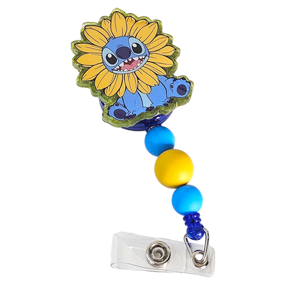 Alien Blooms Badge Reel - Cute Beaded Cartoon ID Holder - Sunflower Badge Reel - Gift For Nurses