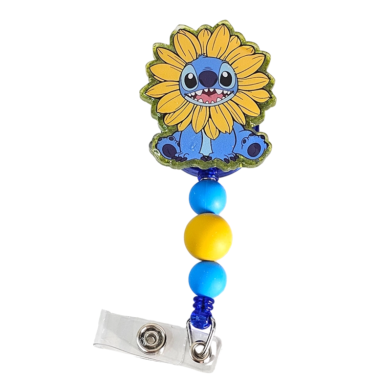 Alien Blooms Badge Reel - Cute Beaded Cartoon ID Holder - Sunflower Badge Reel - Gift For Nurses