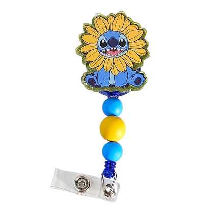 Alien Blooms Badge Reel - Cute Beaded Cartoon ID Holder - Sunflower Badge Reel - Gift For Nurses