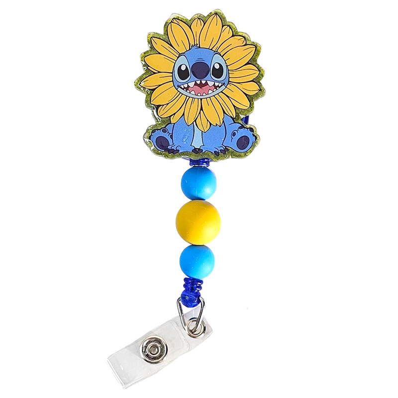 Alien Blooms Badge Reel - Cute Beaded Cartoon ID Holder - Sunflower Badge Reel - Gift For Nurses