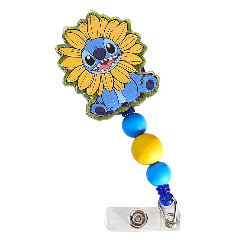 Alien Blooms Badge Reel - Cute Beaded Cartoon ID Holder - Sunflower Badge Reel - Gift For Nurses