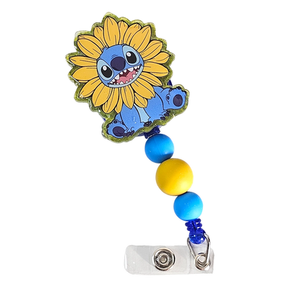 Alien Blooms Badge Reel - Cute Beaded Cartoon ID Holder - Sunflower Badge Reel - Gift For Nurses