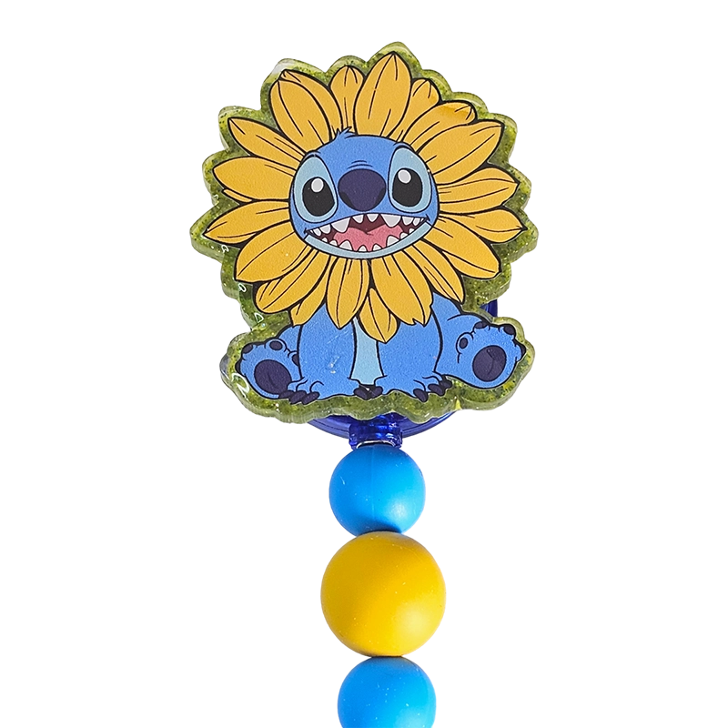 Alien Blooms Badge Reel - Cute Beaded Cartoon ID Holder - Sunflower Badge Reel - Gift For Nurses