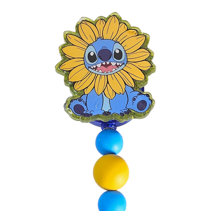 Alien Blooms Badge Reel - Cute Beaded Cartoon ID Holder - Sunflower Badge Reel - Gift For Nurses