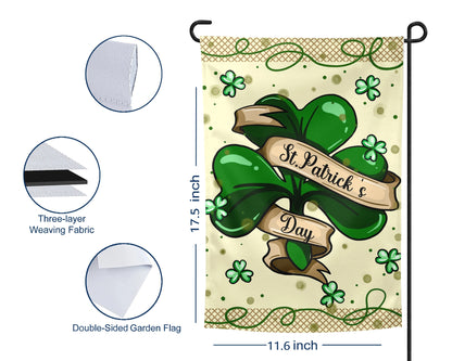 St Patricks Day Clover Garden Flag - Shamrock Outdoor Yard Decor - St. Patty's Day Decorations