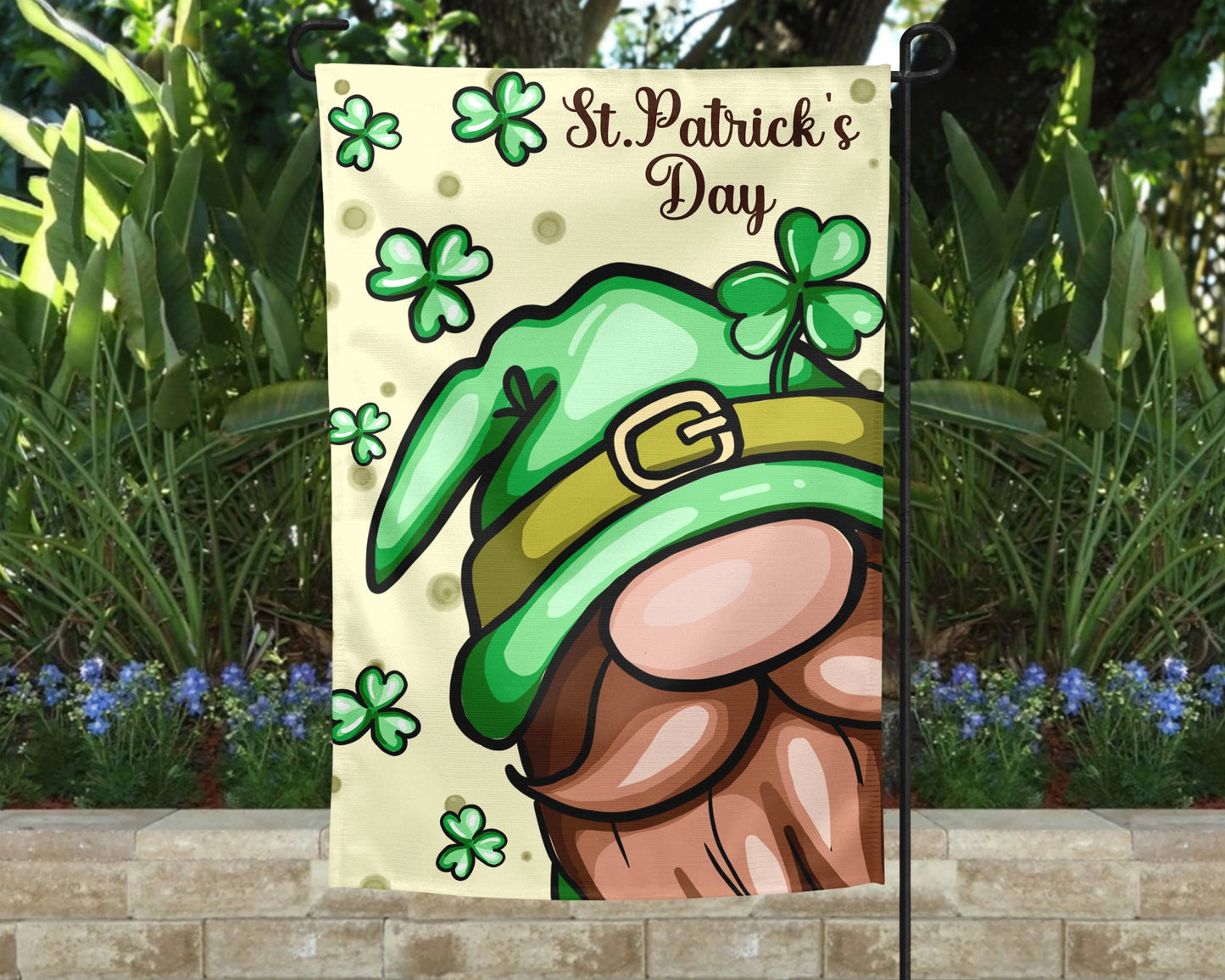 Lucky Gnome Garden Flag - Saint Patricks' Day Yard Decor - St Patty's Day Decorations