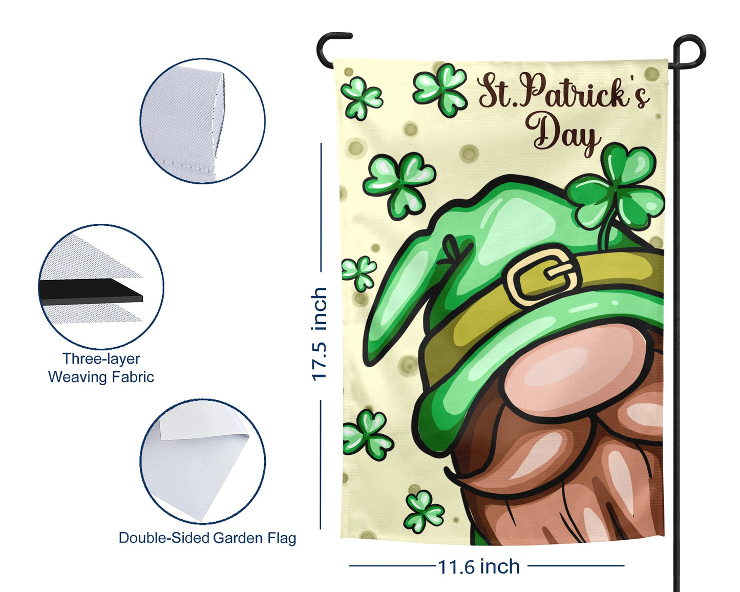 Lucky Gnome Garden Flag - Saint Patricks' Day Yard Decor - St Patty's Day Decorations