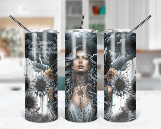 Stronger Than The Storm Tumbler / Motivational 20oz Boho Tumbler With Straw / Gift For Her