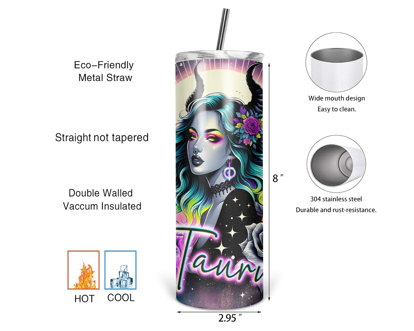 Taurus Girl Tumbler / Zodiac Sign Tumbler With Straw / Horoscope Tumbler / Gift For Astrology Lovers