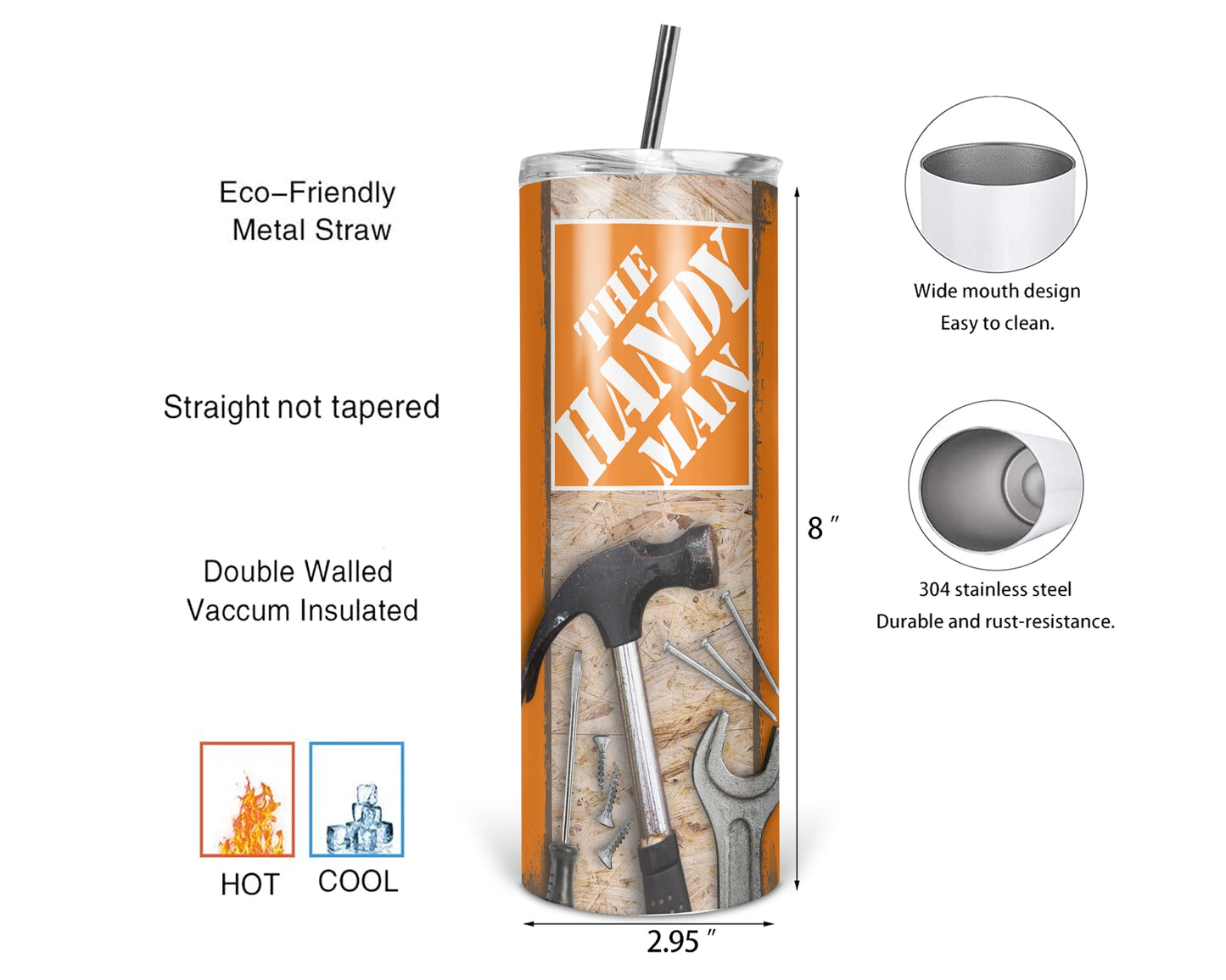 The Handy Man Tumbler / Funny 20oz Tumbler With Straw / Gift For Dad