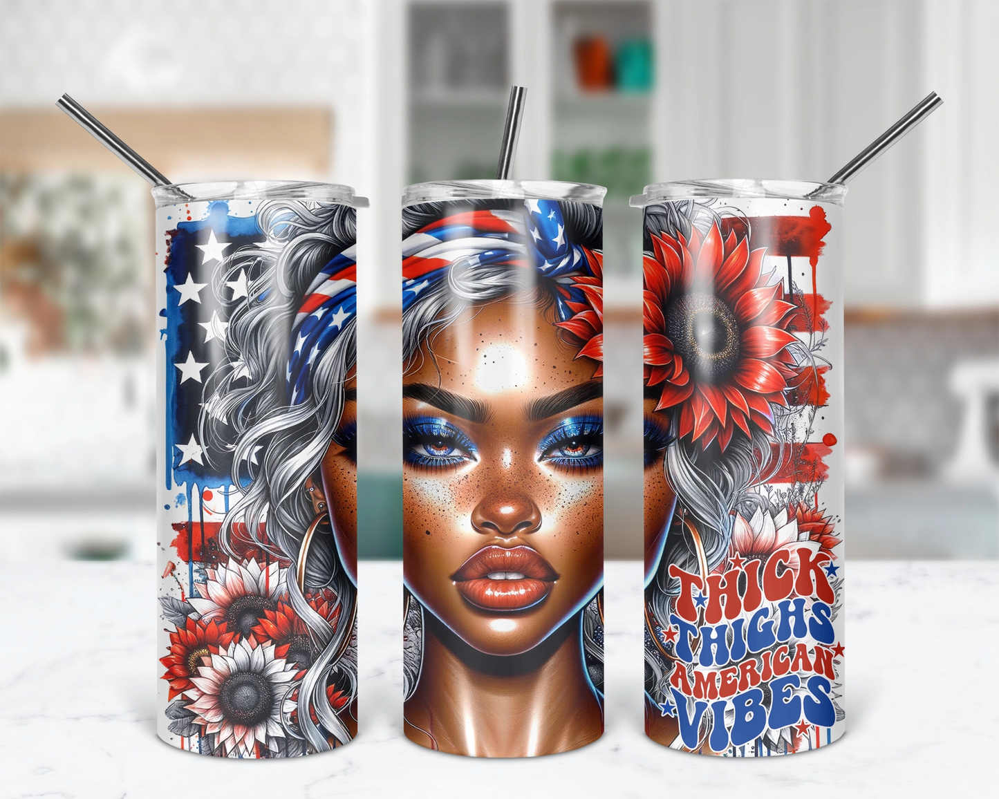 Thick Thighs American VibesTumbler /  Patriotic 4th Of July Tumbler / 20ozStainless Steel Tumbler