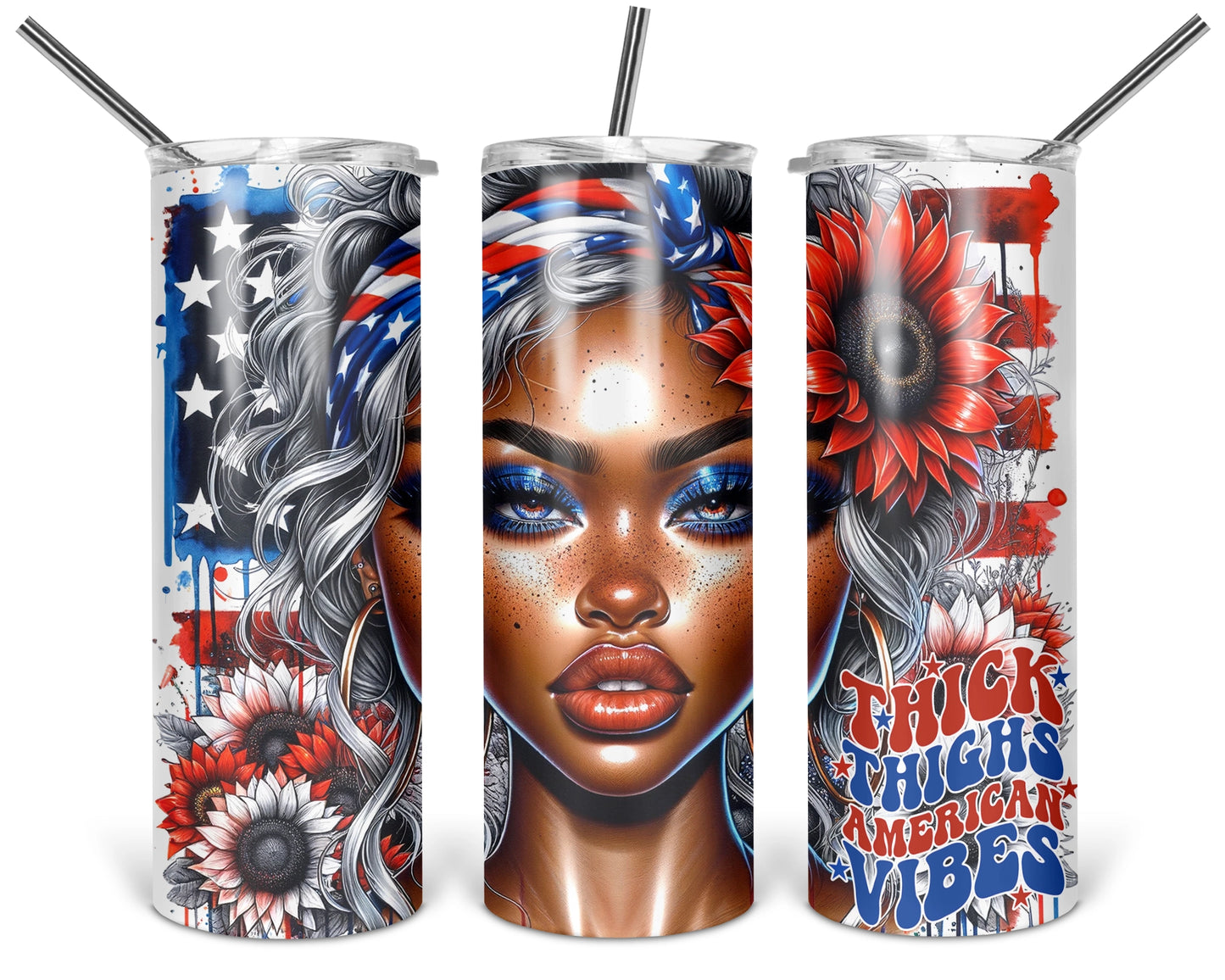 Thick Thighs American VibesTumbler /  Patriotic 4th Of July Tumbler / 20ozStainless Steel Tumbler