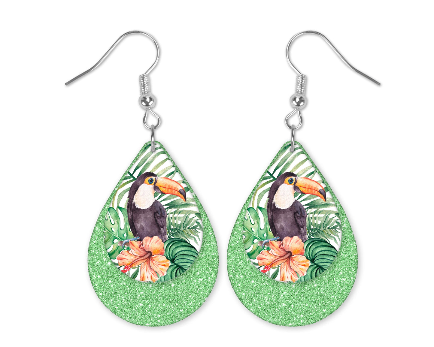 Tropical Watercolor Tucan Teardrop Earrings