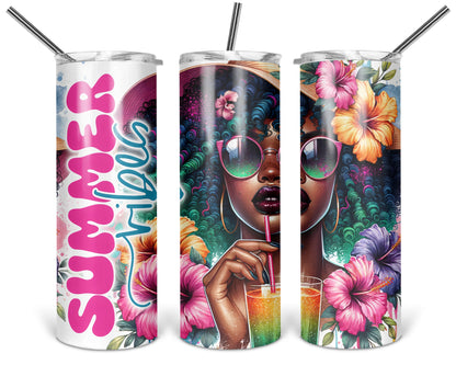 Summer Vibes Tumbler / Tropical Vacation Tumbler With Straw / Sweet Summertime Tumbler Cup