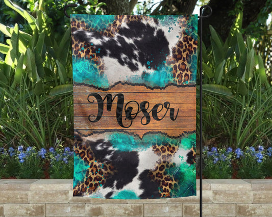 Western Cowhide Garden Flag - Personalized Outdoor Yard Decor - Housewarming Gift